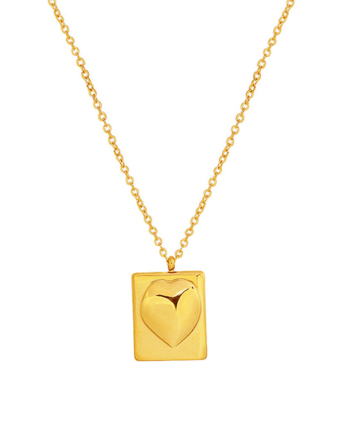 Collar De Amor Cuadrado Tridimensional Chapado En Oro De Acero Titanio
