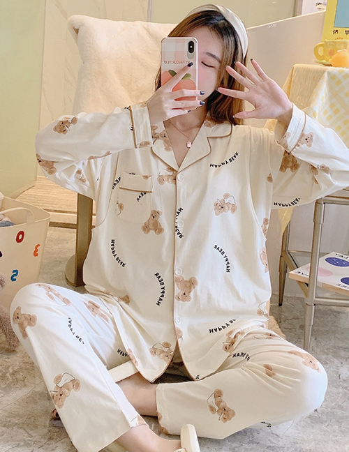 Conjunto De Pijama De Maternidad Con Pantalones Tipo Cárdigan Y Botones De Solapa Con Estampado De Algodón