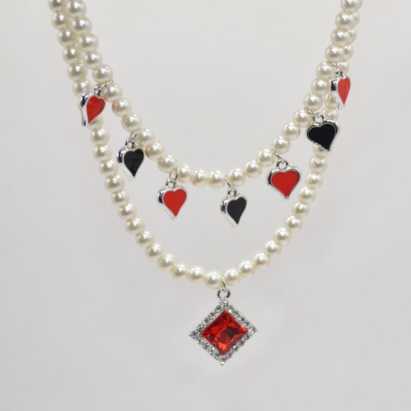 Collar Cuadrado De Diamantes Con Forma De Corazón Gotas De Aceite Cuentas De Perlas De Doble Capa