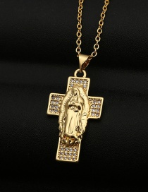 Collar Con Cruz De La Virgen María Con Circón Y Cobre Chapado En Oro K